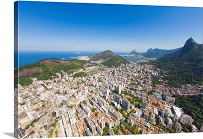 Aerial view of Christ the Redeemer statue overlooking the city of Rio de Janeiro, Brazil