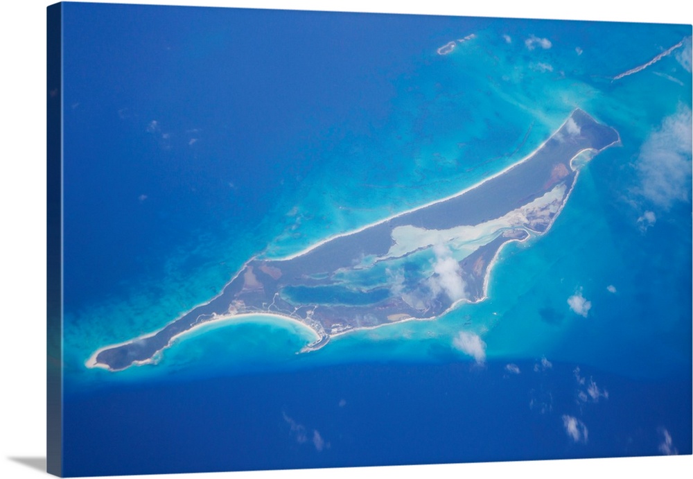 Aerial view of the Bahama Islands and the surrounding Caribbean Sea.
