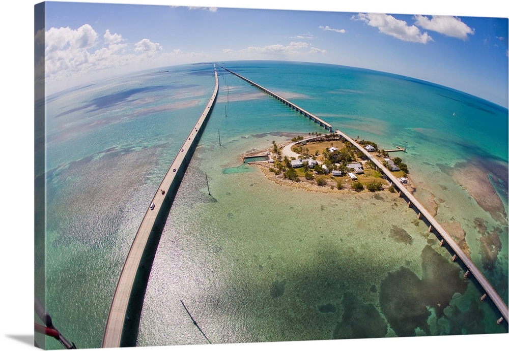 Aerial view of the Seven Mile Bridge near Marathon Island in the Florida Keys.