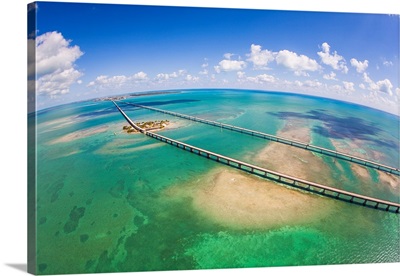 Aerial view of the Seven Mile Bridge near Marathon Island in the Florida Keys