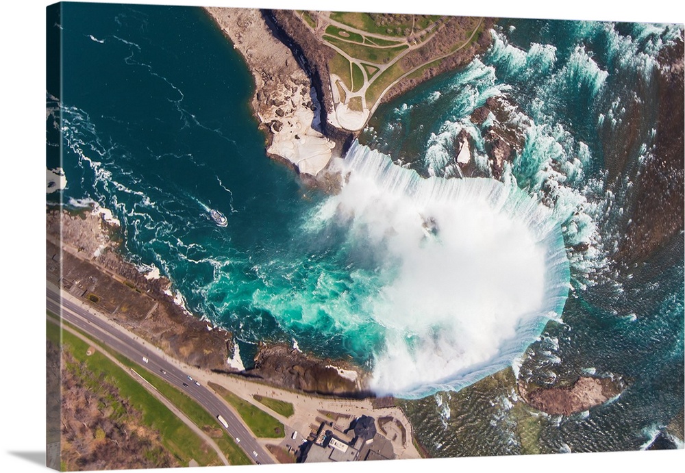 An aerial view looking down at Horseshoe Falls.