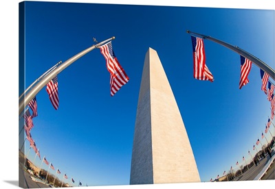 National Monument in Washington, District of Columbia, surrounded by American flags