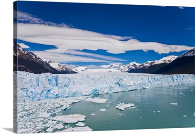 Perito Moreno glacier wall and floating ice that broke off the wall