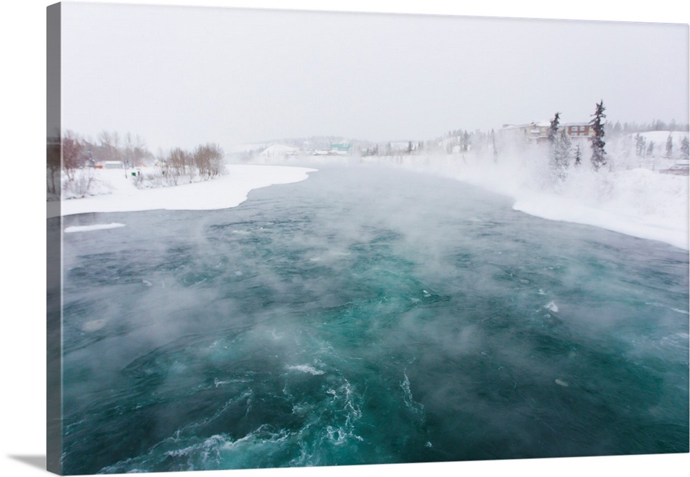 Steam rising from the Yukon River in subzero temperatures.