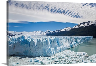 The massive Perito Moreno glacier wall and ice that broke off of it