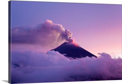The Tungurahua volcano erupting at twilight