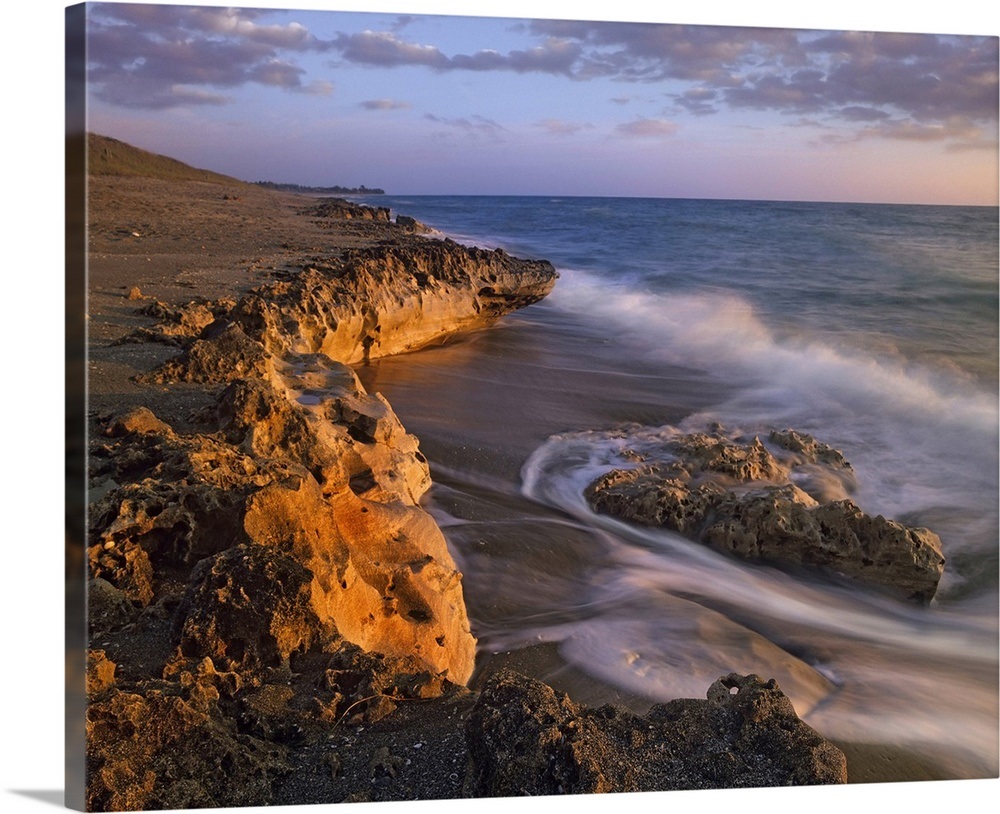 Beach at dusk, Blowing Rocks Preserve, Florida Wall Art, Canvas Prints