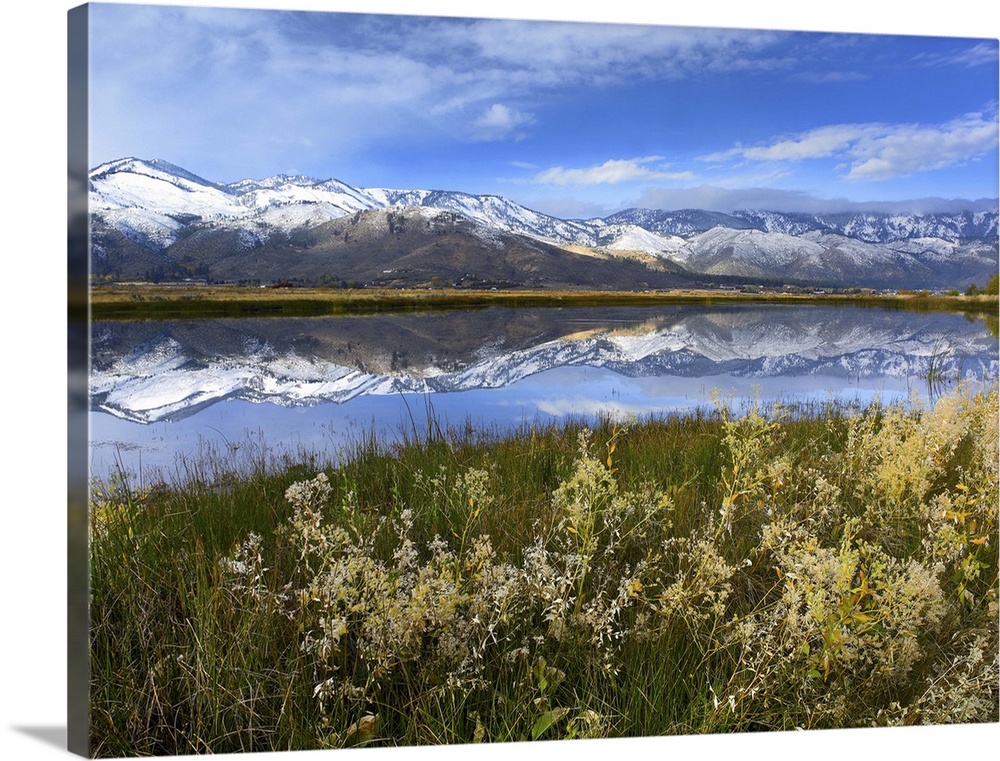 Carson Range reflected in Washoe Lake, Nevada