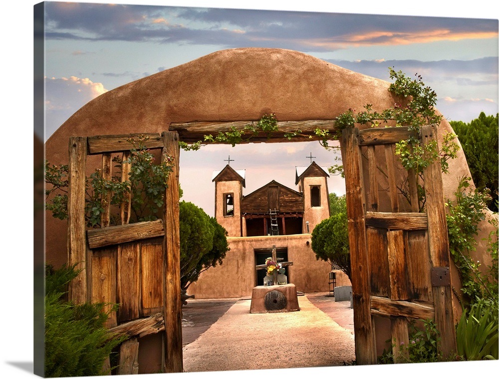 Church and gate, El Santuario de Chimayo, New Mexico Wall Art, Canvas