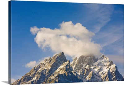 Grand Teton Peak and Cumulus Clouds