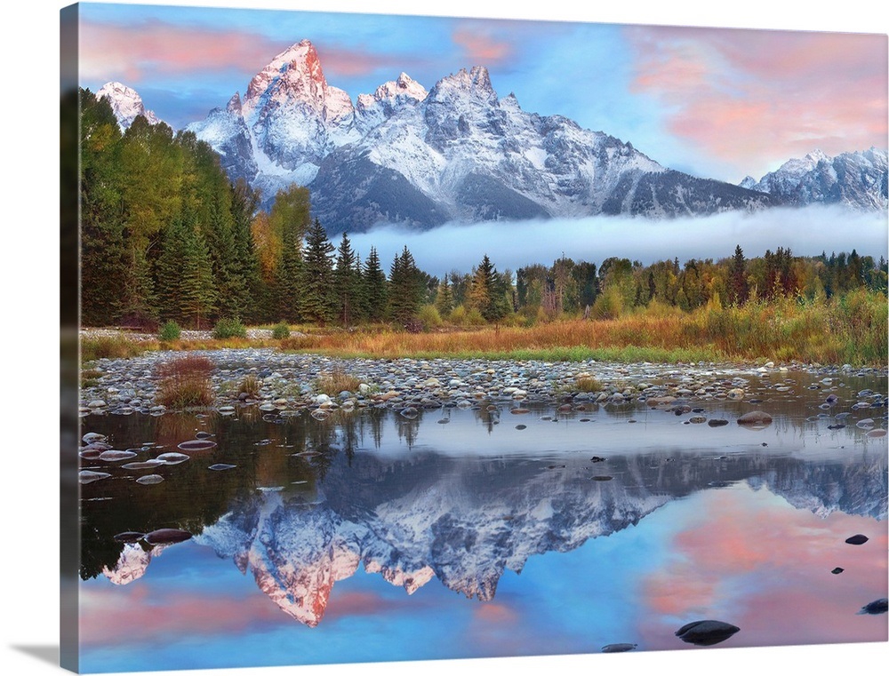 Grand Tetons reflected in lake Grand Teton National Park Wyoming Wall