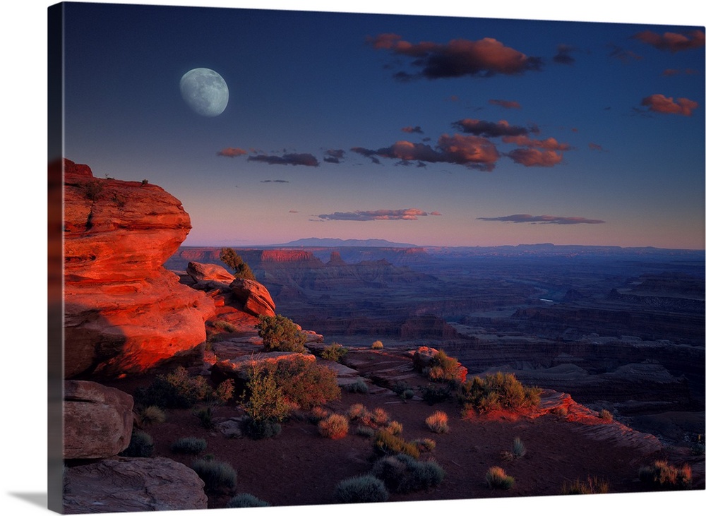 Moon over Canyonlands National Park from Green River Overlook, Utah