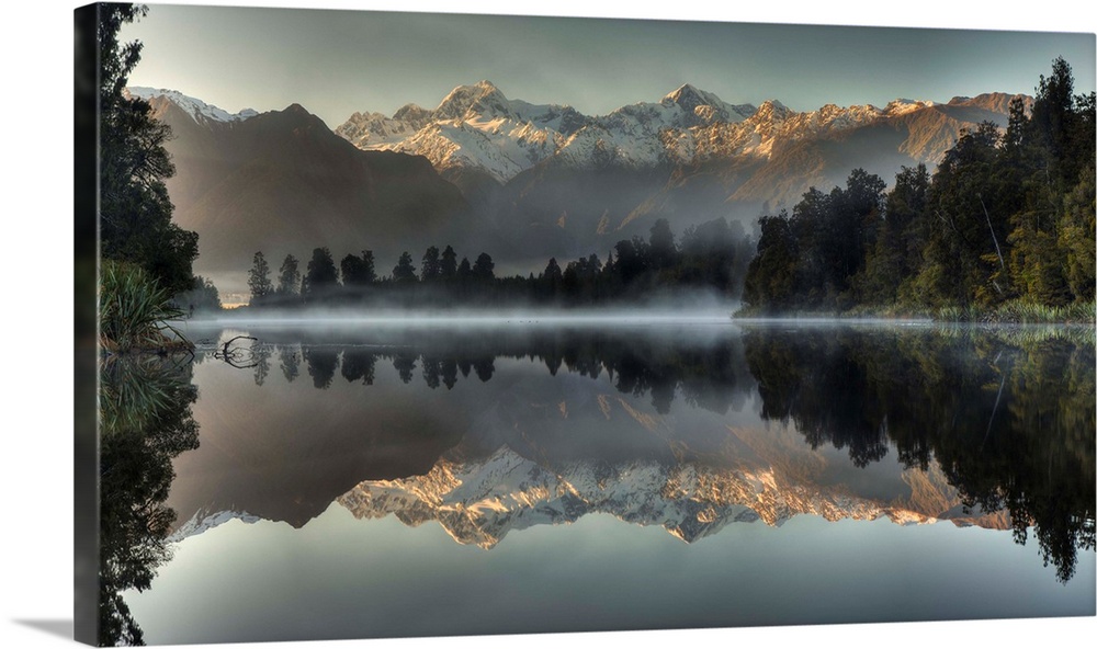 Mount Tasman and Mount Cook reflected in Lake Matheson, South Island, New Zealand.