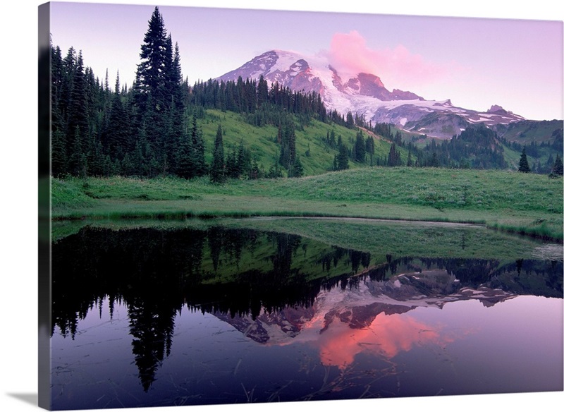 Mt Rainier reflected in lake, Mt Rainier National Park, Washington Wall