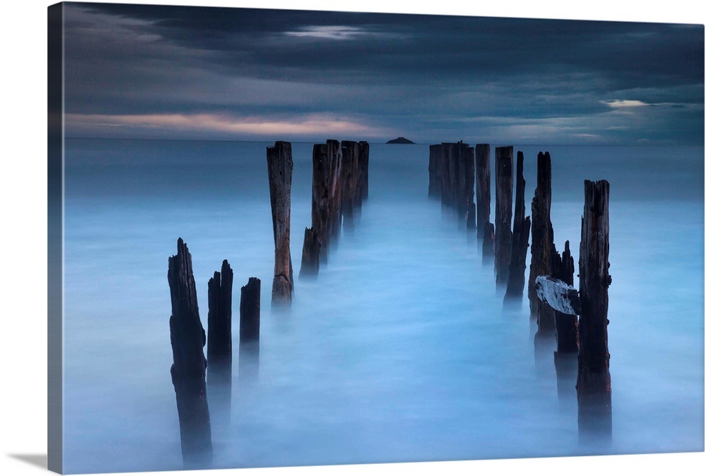 Old wharf at dawn, Saint Clair Beach, Dunedin, Otago, New Zealand Wall