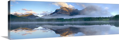 Panoramic view of Mt Kidd as seen from Wedge Pond, Alberta, Canada