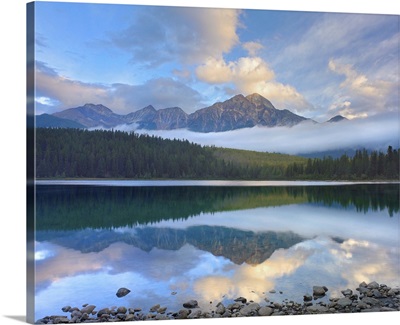 Pyramid Mountain and forest reflected in Patricia Lake, Jasper National Park, Canada