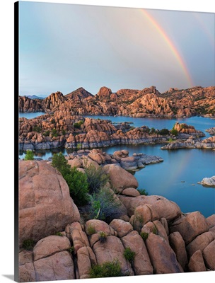 Rainbow Over Granite Dells At Watson Lake, Arizona