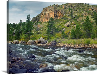Rapids with cliffs above Cache La Poudre River, Colorado