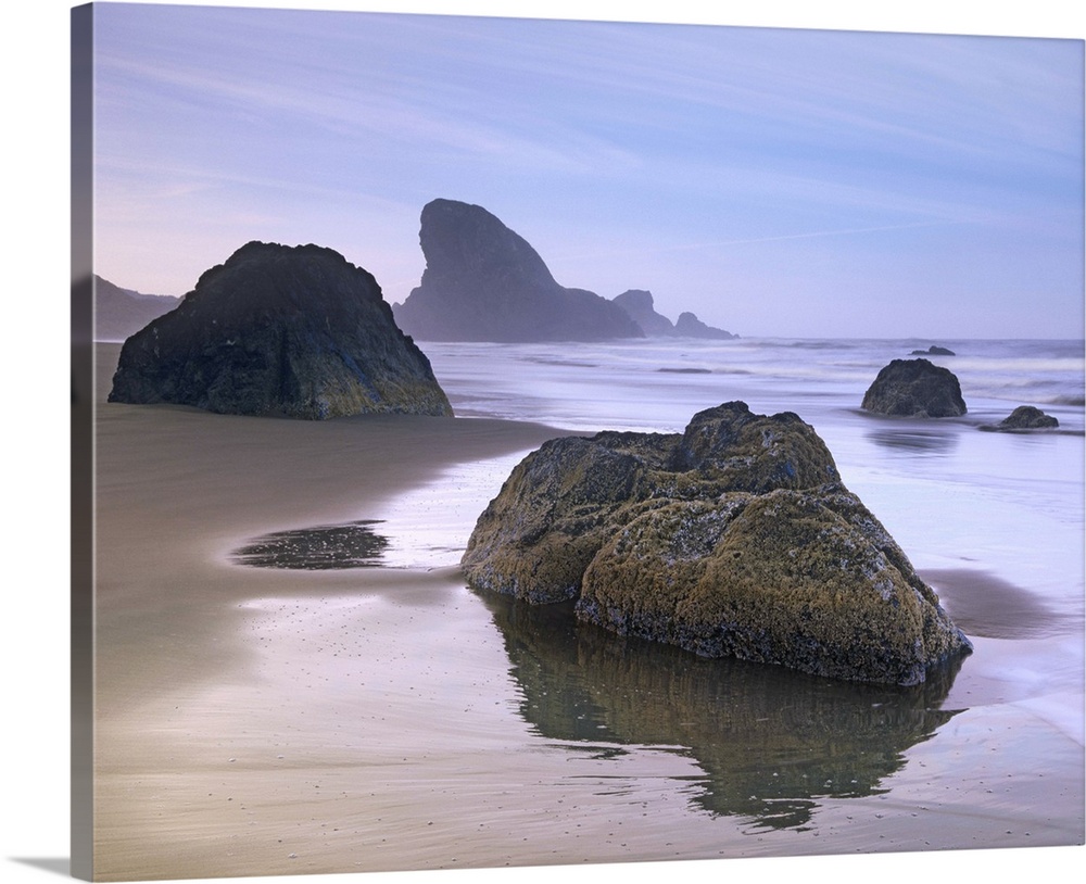 Sea stack and boulders at Meyers Creek Beach, Oregon