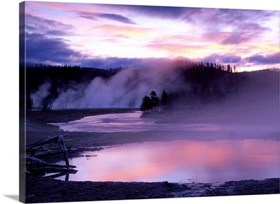 Steaming hot springs, Midway Geyser Basin, Yellowstone National Park, Wyoming