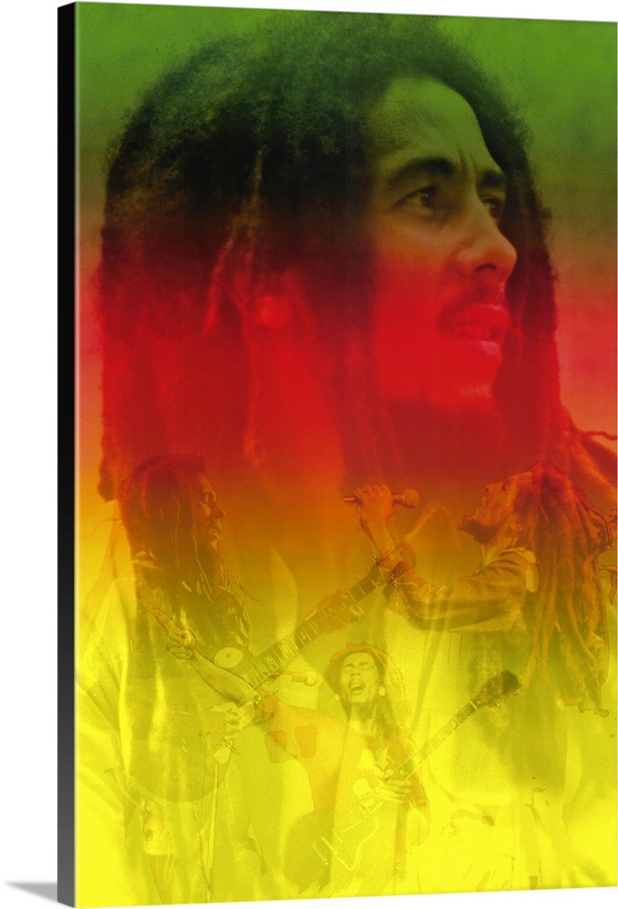 Ombre photograph of picture collage celebrating Jamaican reggae singer-songwriter and guitarist.