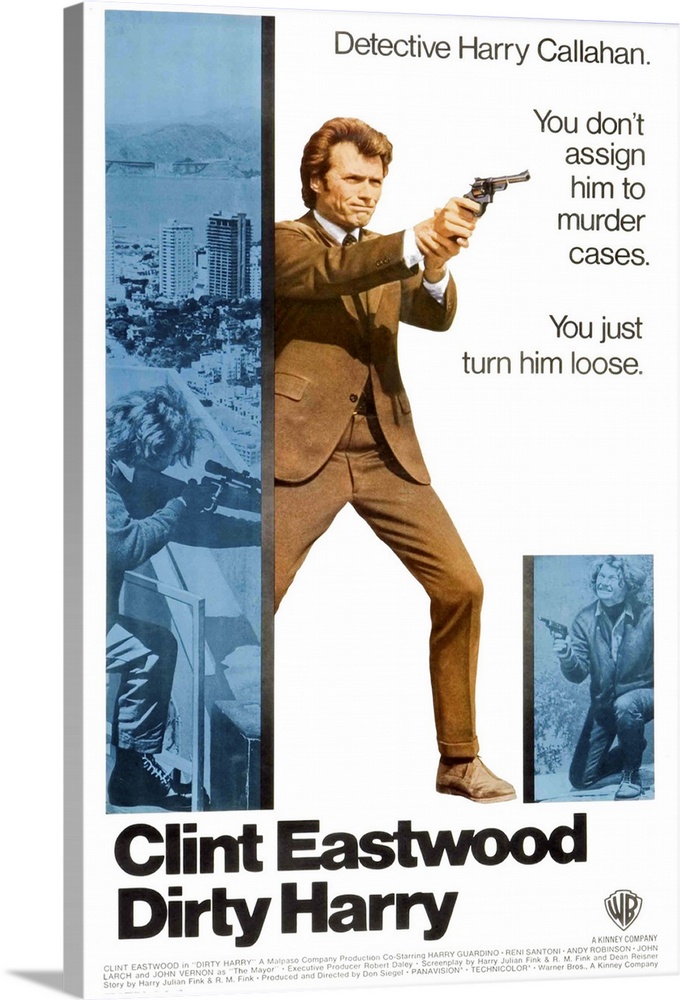 A0 47x33 inches gerahmt Motiv Clint Eastwood As Dirty Harry Verschiedene Größen FAB Kunstdruck auf Leinwand 