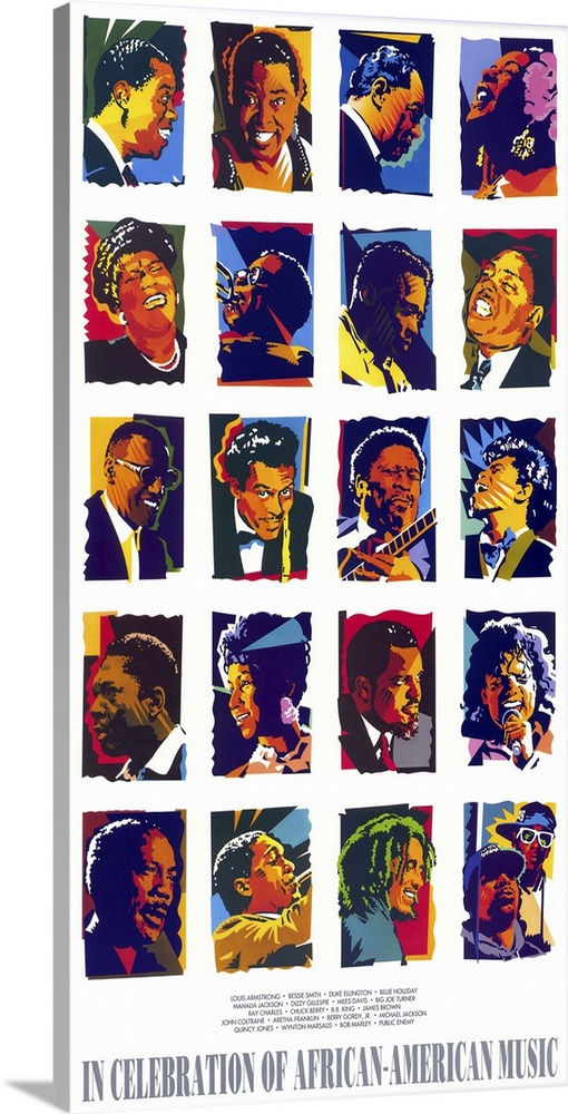 This is a collage of African American musicians created with a retro feel in celebration of their music.