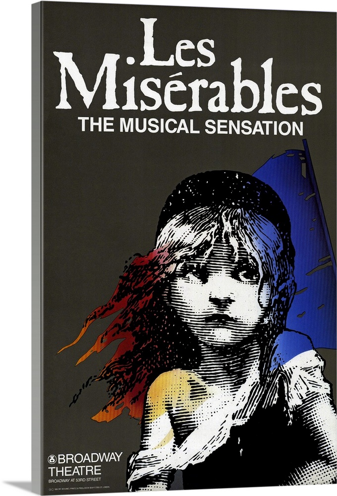 Large Broadway advertisement of Les Miserables on canvas.
