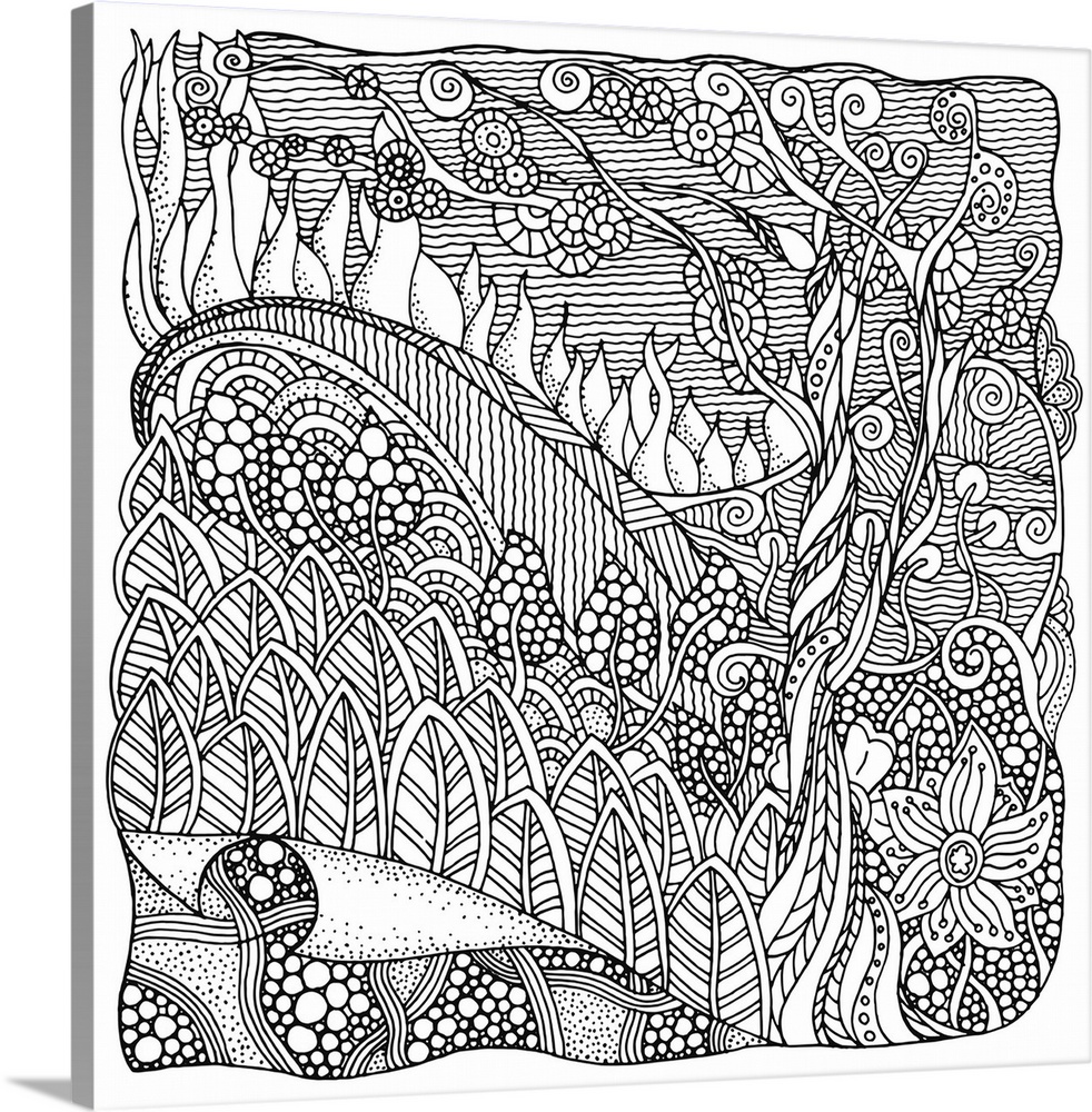 Contemporary line art of a fantastical nature scene with intricate and elaborate designs. Perfect for Coloring Canvas.