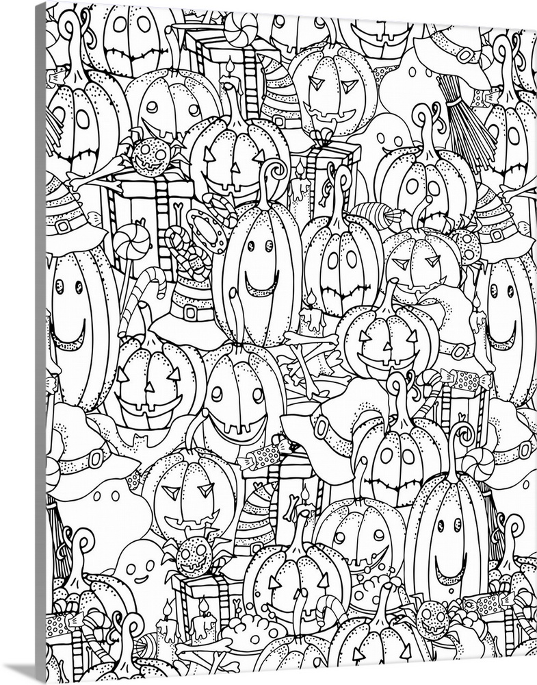 Contemporary line art of Jack-O-Lanterns against a white background. Perfect for Coloring Canvas.