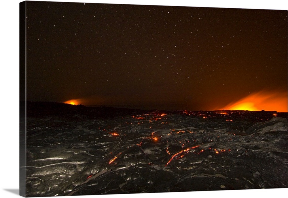 Night Sky And Orange Glow From Kilauea Lava Flowing Into The Pacific Night Sky And Orange Glow From Kilauea Lava Flowing Into The Pacific Wall Art