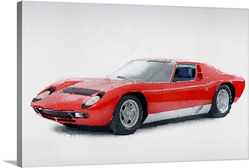 1969 Lamborghini Miura P400 S Watercolor Stretched Print