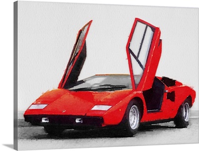 1974 Lamborghini Countach Open Doors Watercolor
