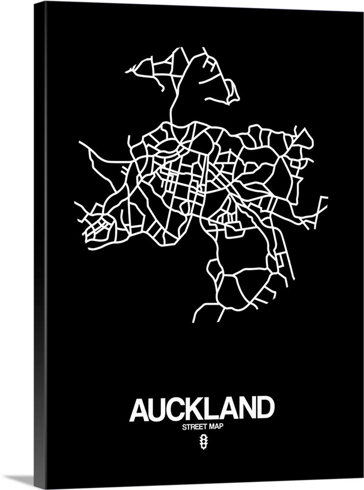 Minimalist art map of the city streets of Auckland in black and white.