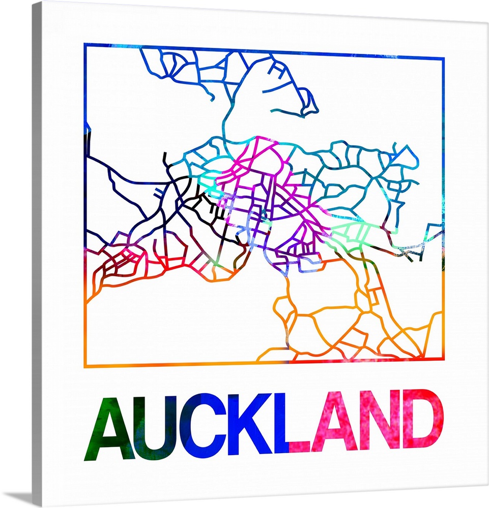 Colorful map of the streets of Auckland, New Zealand.