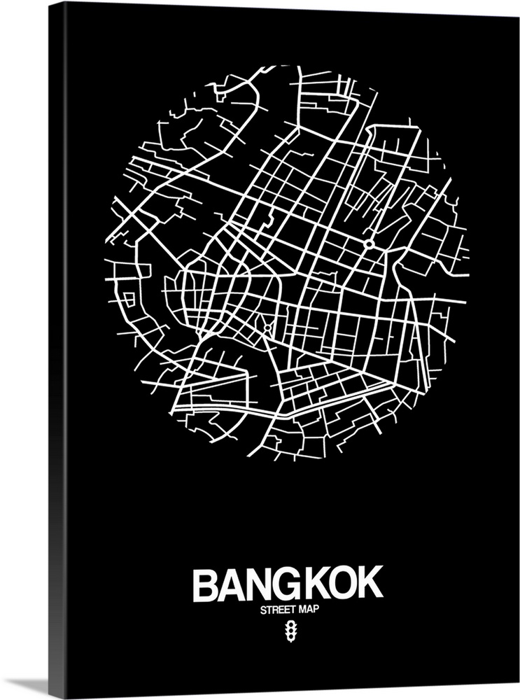 Minimalist art map of the city streets of Bangkok in black and white.
