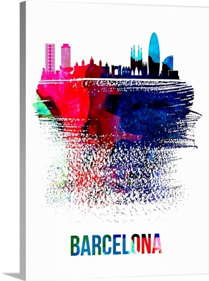Barcelona Skyline Brush Stroke Watercolor