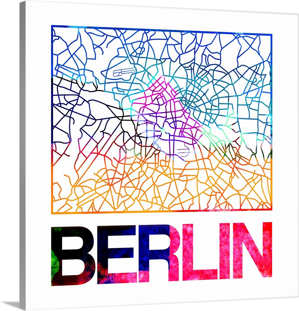 Colorful map of the streets of Berlin, Germany.