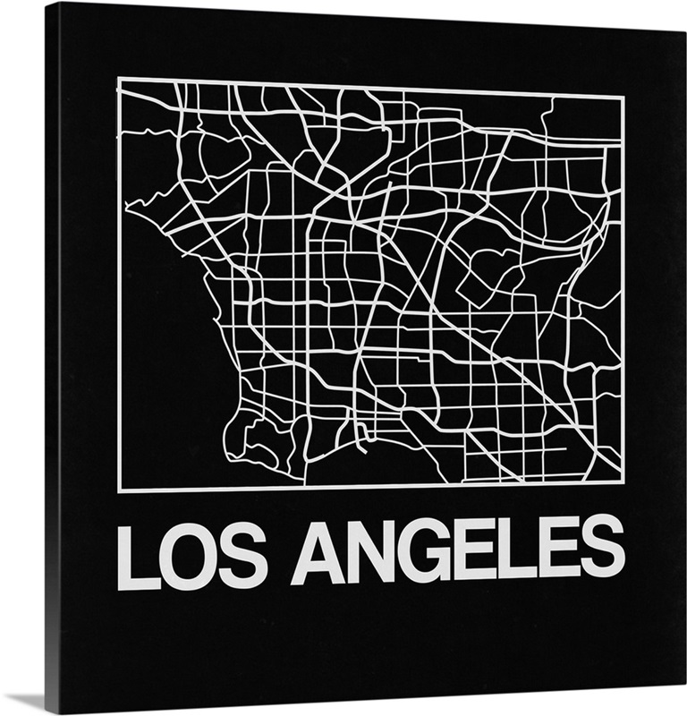 Black Map of Los Angeles Wall Art, Canvas Prints, Framed Prints, Wall