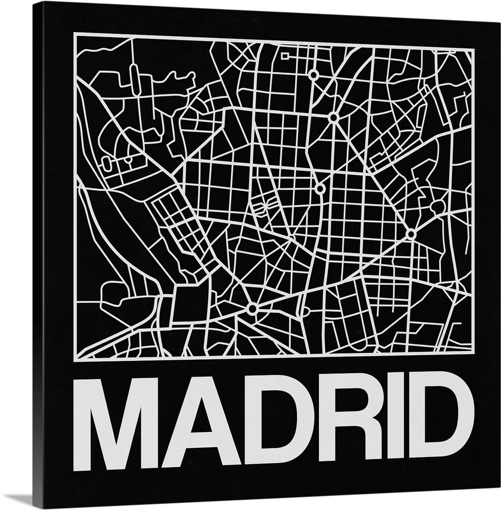 Contemporary minimalist art map of the city streets of Madrid.
