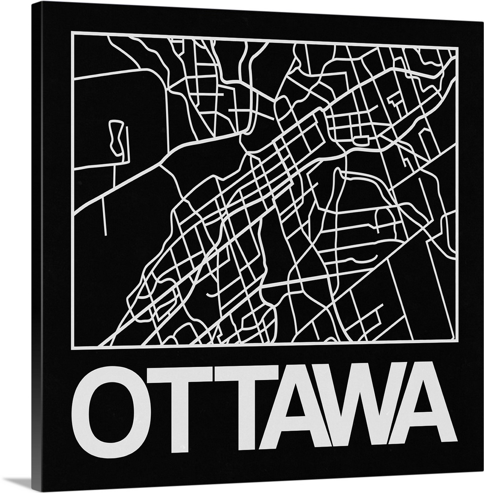 Contemporary minimalist art map of the city streets of Ottawa.