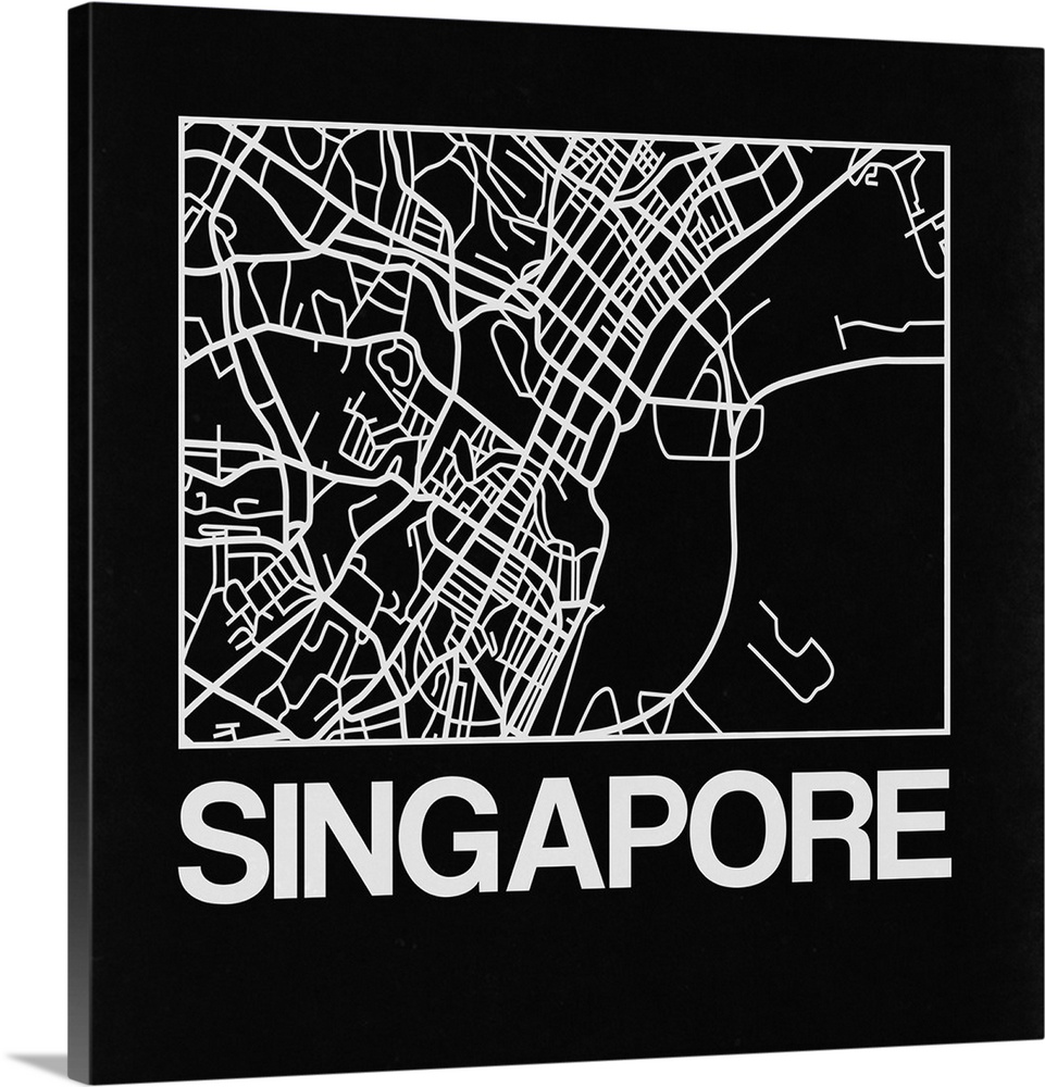 Contemporary minimalist art map of the city streets of Singapore.