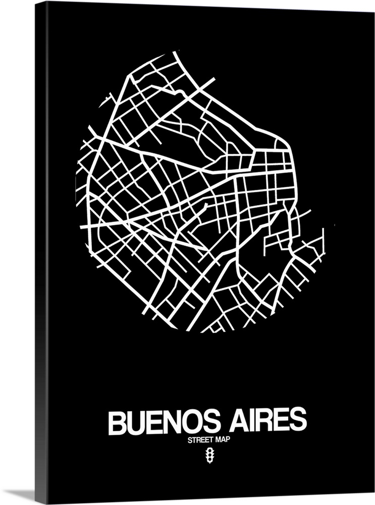 Minimalist art map of the city streets of Buenos Aires in black and white.