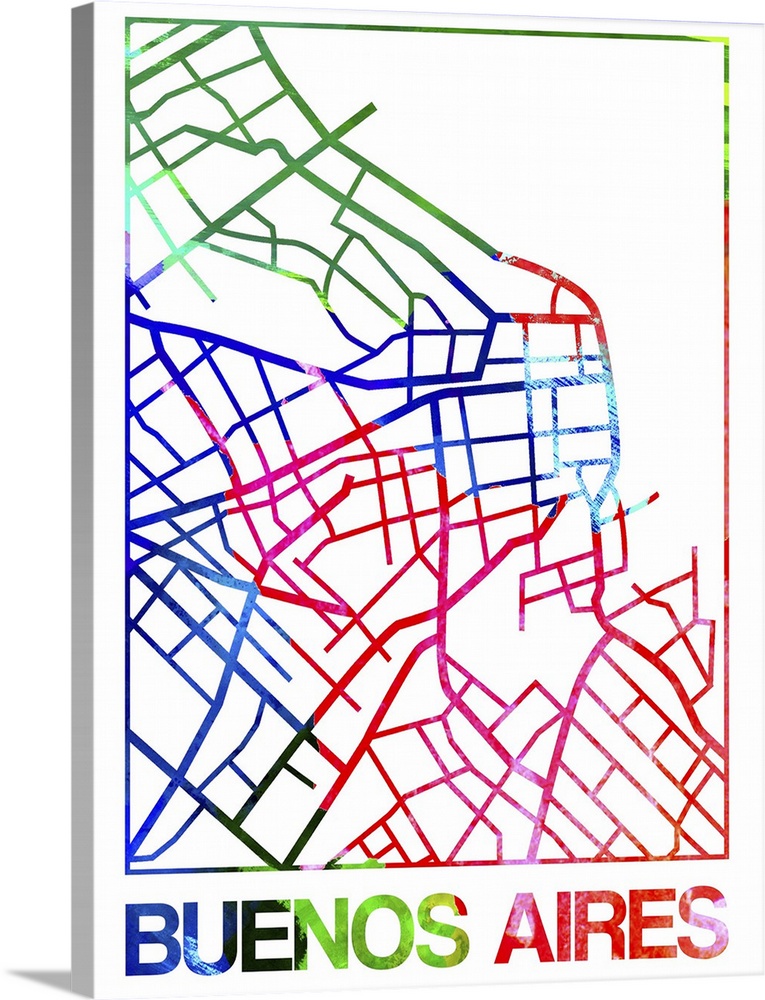 Colorful map of the streets of Buenos Aires, Argentina.