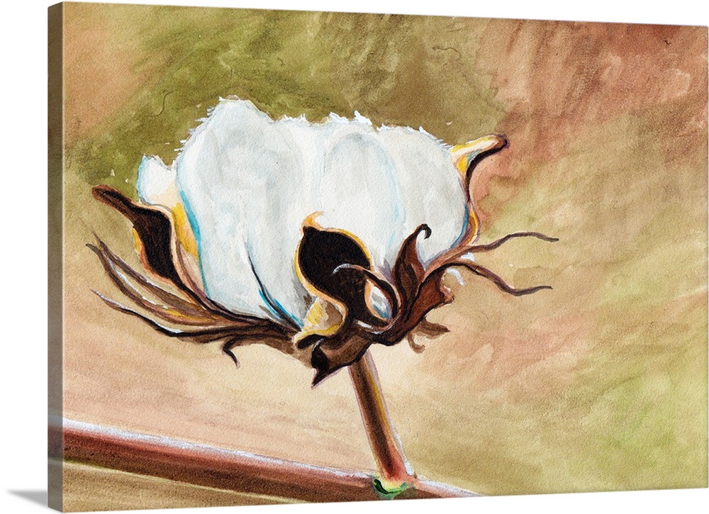 Contemporary painting of close view of a cotton flower.