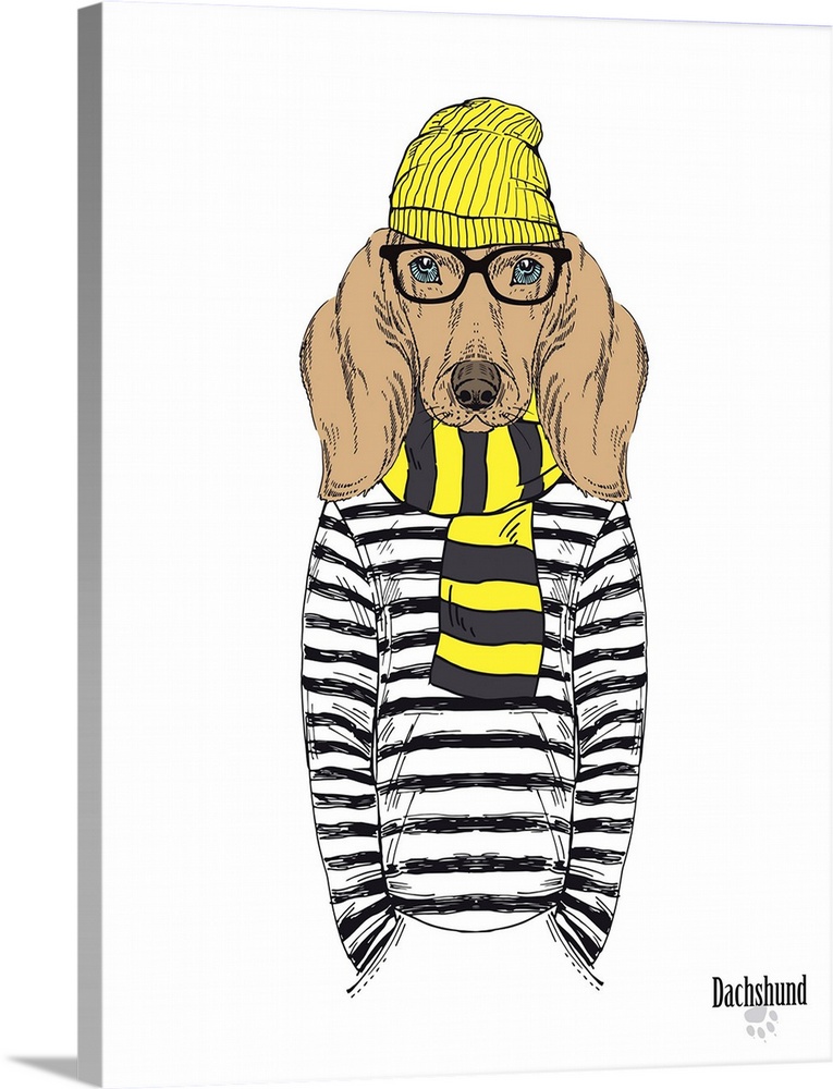 Contemporary illustrative artwork of an animal in hipster fashion against a white background.