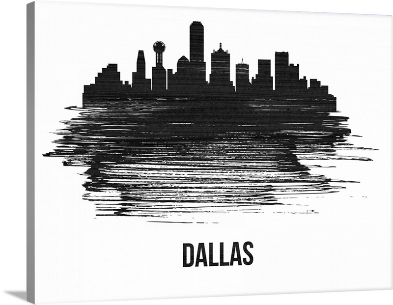 Dallas Skyline Brush Stroke Black II Wall Art, Canvas Prints, Framed ...