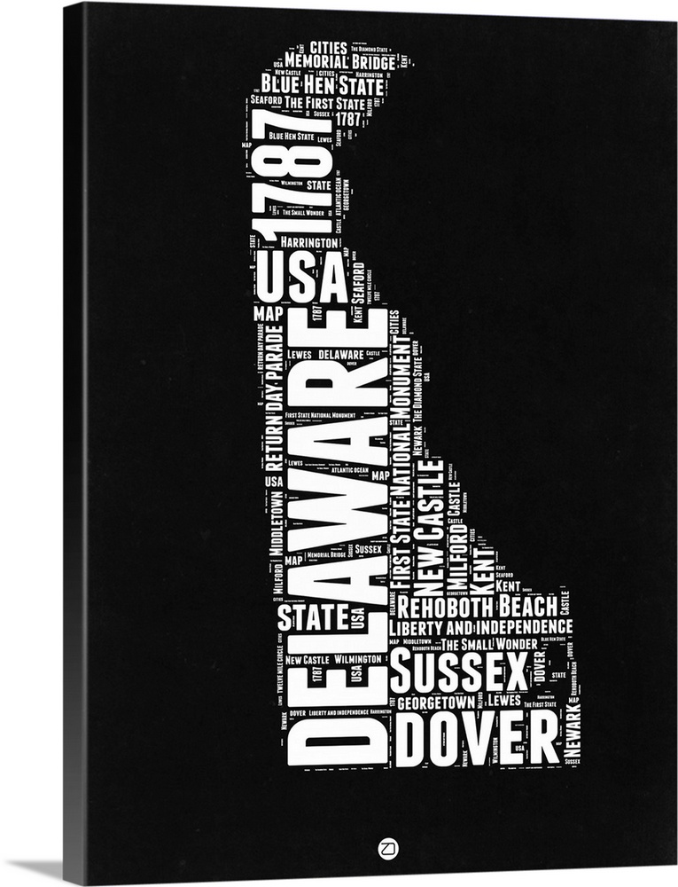 Typography art map of the US state Delaware.