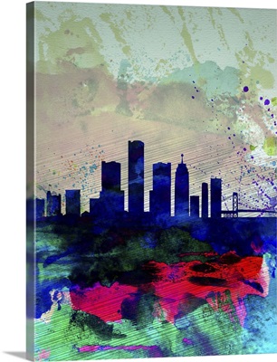 Detroit Watercolor Skyline